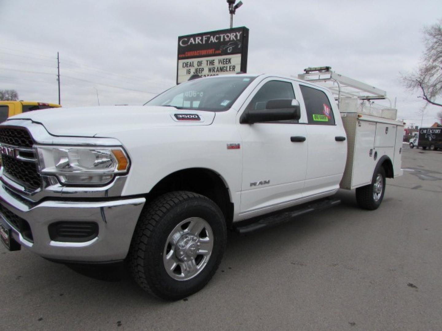 2020 White /Gray RAM 3500 Tradesman Crew Cab 4WD (3C63R3GJ0LG) with an 6.4L V8 OHV 16V engine, 8 speed automatic transmission, located at 4562 State Avenue, Billings, MT, 59101, (406) 896-9833, 45.769516, -108.526772 - 2020 RAM 3500 Tradesman Crew Cab 4WD Service Body - One owner! 6.4L Heavy Duty Hemi V8 Engine - 8 speed 8HP75-LCV Automatic Transmission - 4WD - Steel Service Body - Wyoming one owner - 72,697 miles - Inspected and serviced - Ready to head to the jobsite today! Tradesman level 2 equipment grou - Photo#0